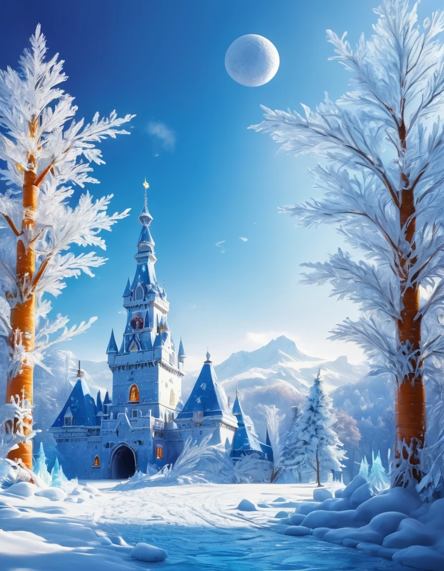 In a breathtaking 8K masterpiece, a majestic snowman stands tall on the frozen shore of an icy lake. Twigs and delicate branches adorn its winter cloak, as if nature's own artwork. The surrounding landscape is meticulously rendered in crystal-clear detail, with intricate patterns of frost and snow-covered trees stretching to the horizon. The snowman's bright blue scarf and carrot nose add pops of color against the serene, high-contrast backdrop, inviting the viewer to step into this very detailed winter wonderland. ImgFixerPre0.3