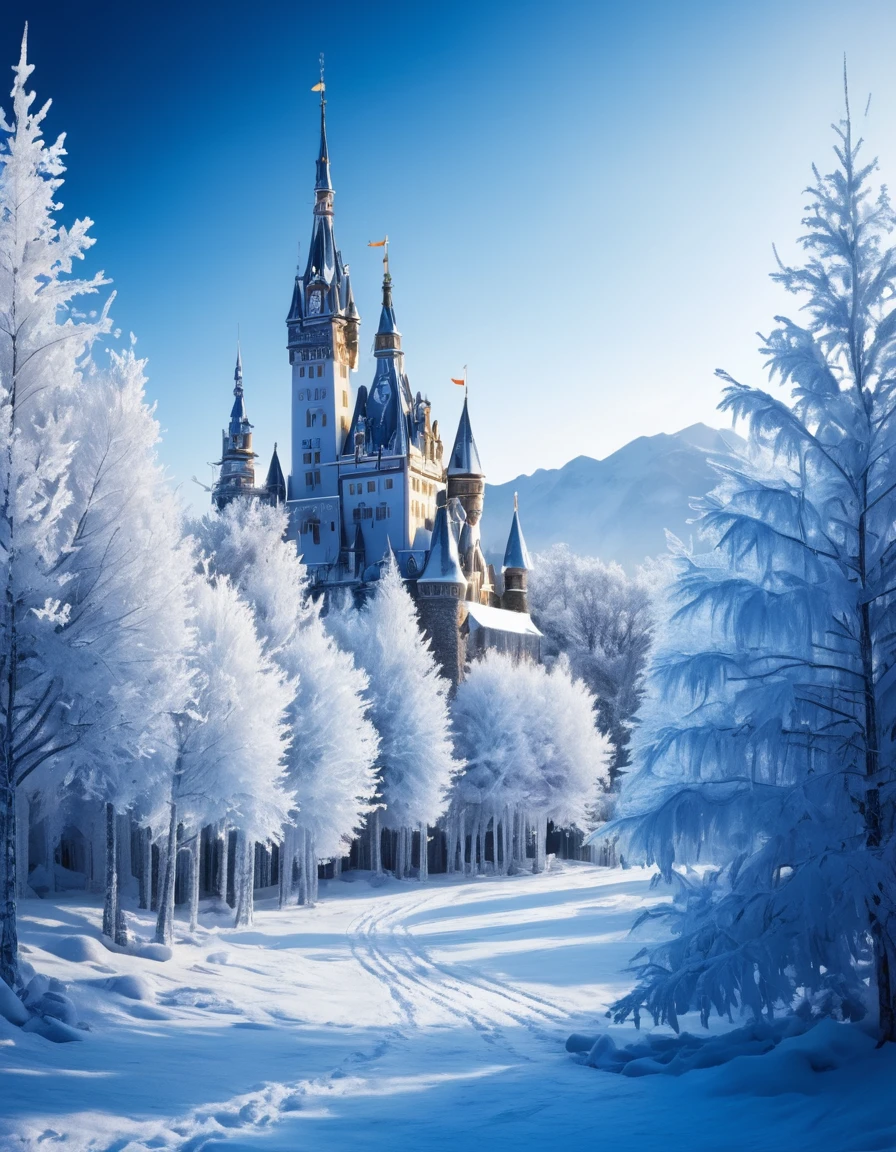 In a breathtaking 8K masterpiece, a majestic snowman stands tall on the frozen shore of an icy lake. Twigs and delicate branches adorn its winter cloak, as if nature's own artwork. The surrounding landscape is meticulously rendered in crystal-clear detail, with intricate patterns of frost and snow-covered trees stretching to the horizon. The snowman's bright blue scarf and carrot nose add pops of color against the serene, high-contrast backdrop, inviting the viewer to step into this very detailed winter wonderland. ImgFixerPre0.3
