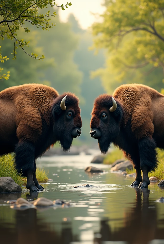 2 buffaloes talking near the river