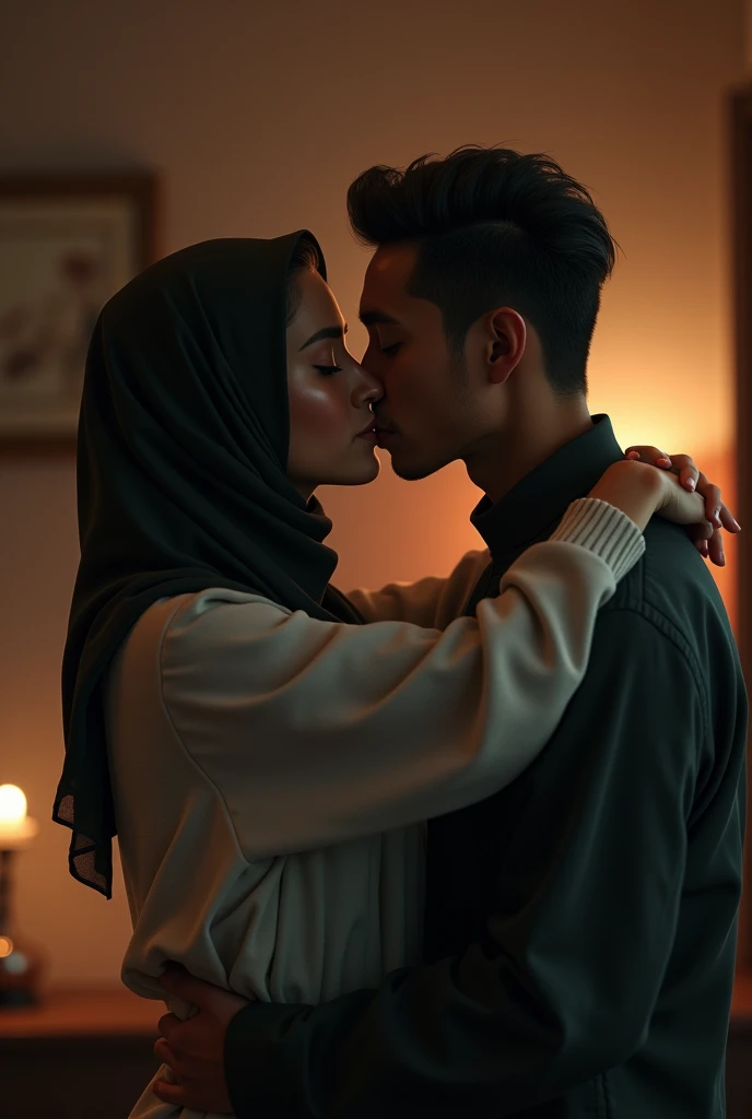 Realistic muslim women and men liplock