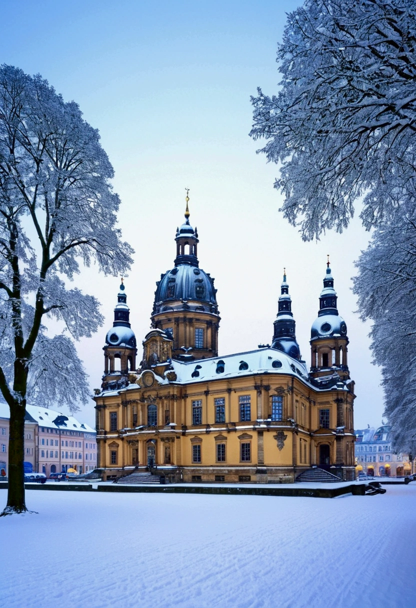 Snow Scenery, Germany, Dresden's snow scenery is famous for its combination of classical architecture and white snowflakes, creating a peaceful and classical beauty, (best quality, masterpiece, photorealistic), very aesthetic, perfect composition, intricate details, ultra-detailed, vivid colors