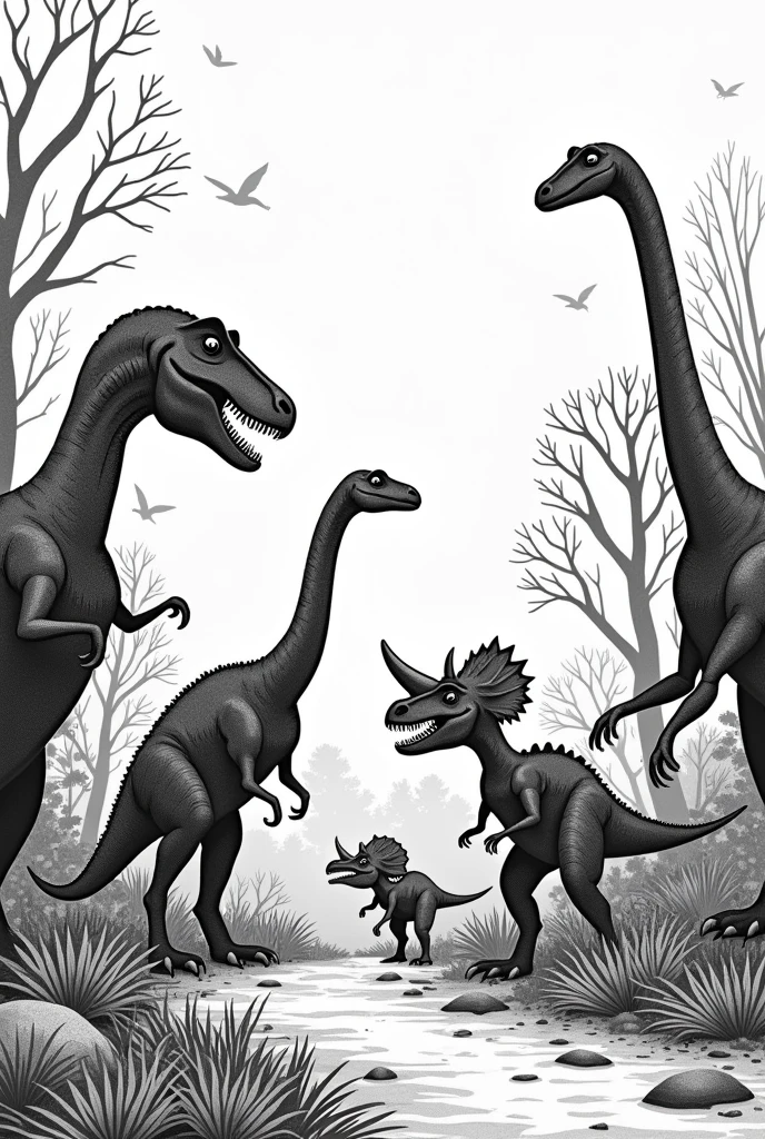 generate me a coloring image of dinosaur shadows for children from remembering black and white remembering drawing to color