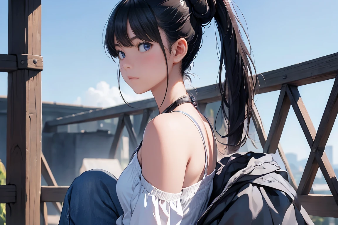 masterpiece, best quality, extremely detailed, (realistic, photo realistic:1.2), high resolution, RAW photo, 8k, Asian girl, 18yo, side bun,slender、Mid-chest、