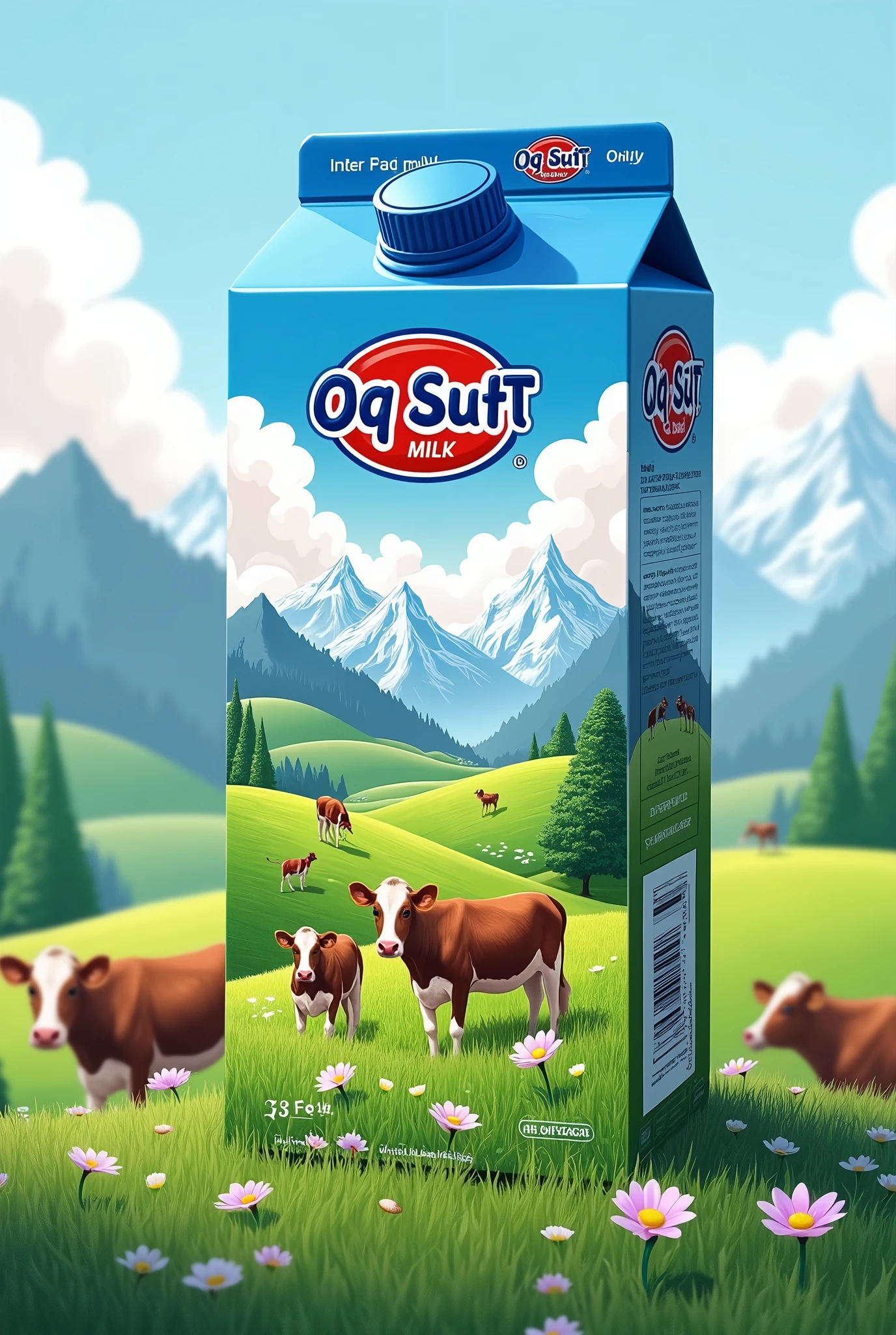 OQ SUT brand tetra pak milk 3.2 design with mountains cows beautiful in uzbekistan