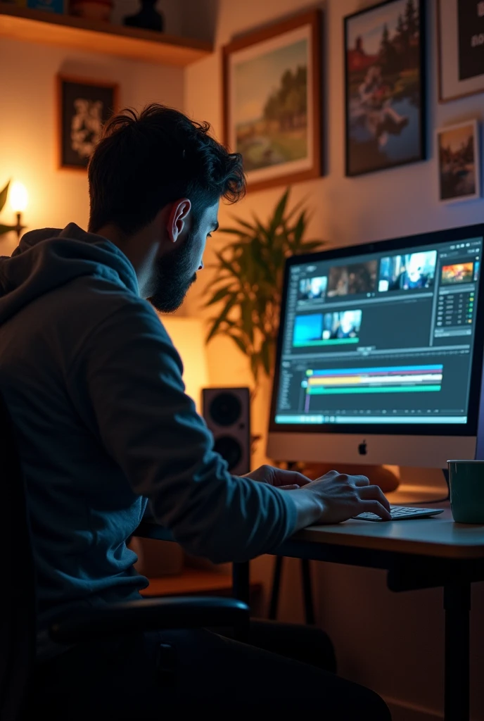 content creater edit video , look back side 