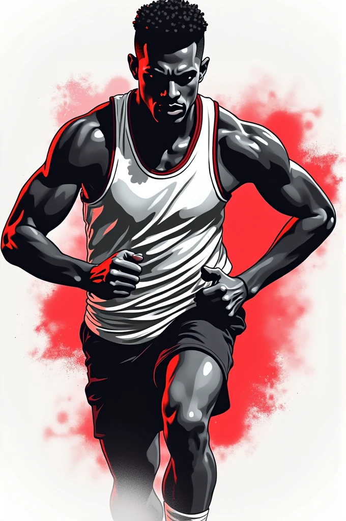 Logo for a sporting goods store called LMBA in white and red colors with an athlete behind it 
