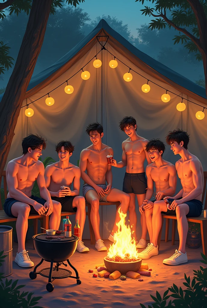 Gay Group　20th Generation　Camping and BBQ Japanese　Sexy feeling　High school boys　Bungalow　