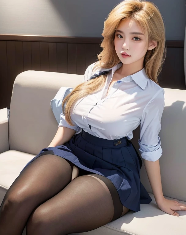 there is a woman sitting on a couch with a shirt on, seductive girl, a hyperrealistic schoolgirl,