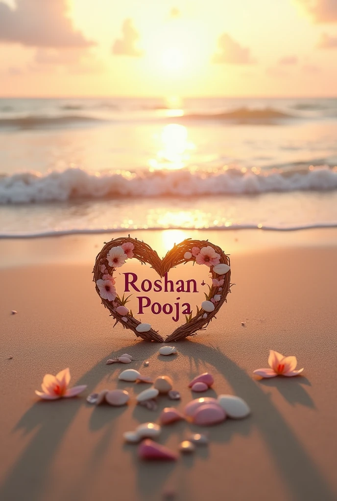 ROSHAN love Pooja name in heart on beach