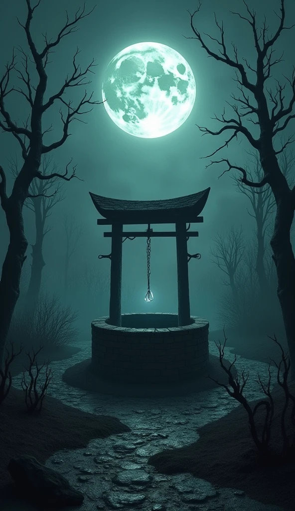 A well is a hole in the ground where a supply of water is kept. Night horror moon  black magic image