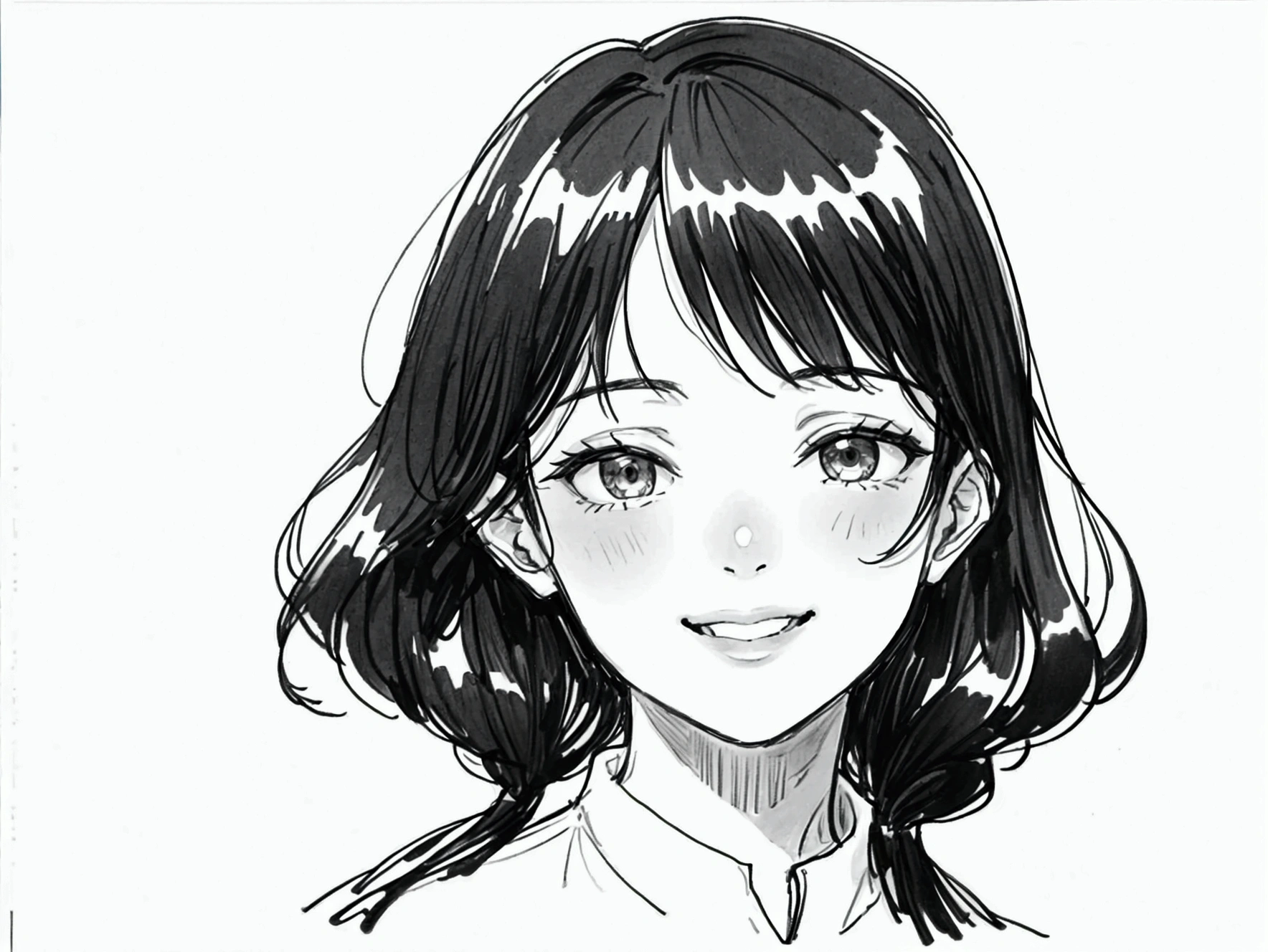 The face of the black-haired young man was smiling sweetly.best quality, high resolution, high contrast,, clean line drawings