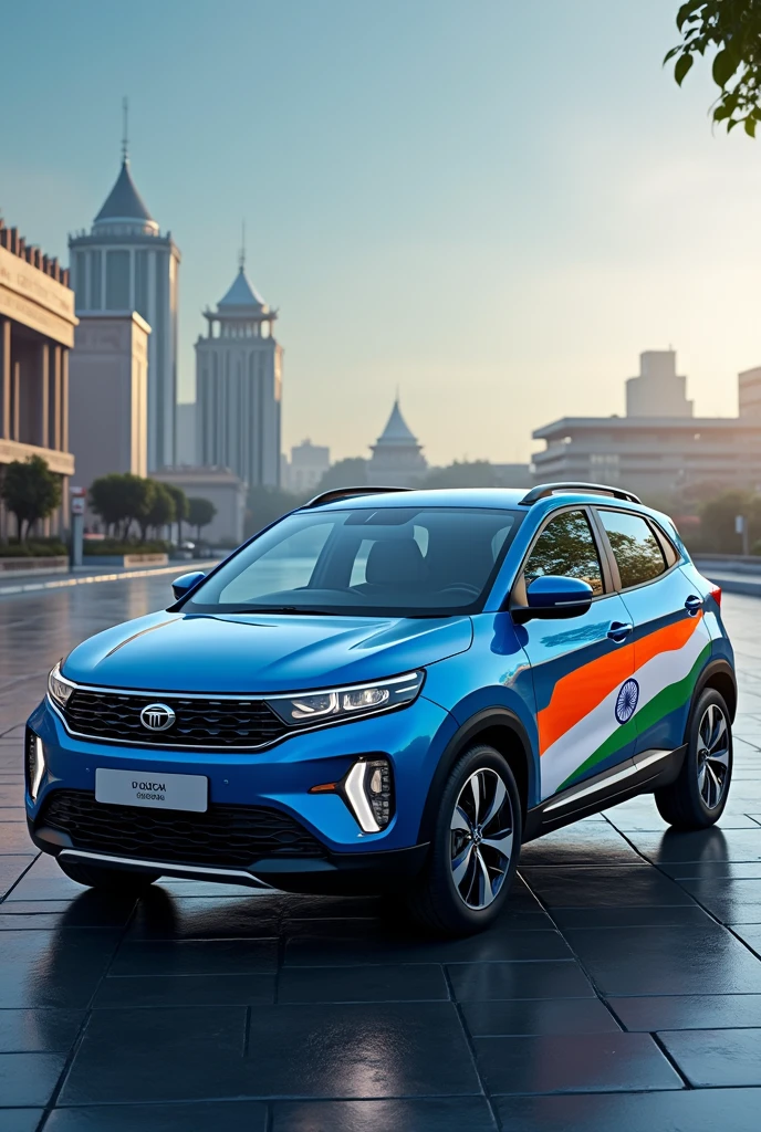 Tata punch 2022 car with blue colour with indian flag