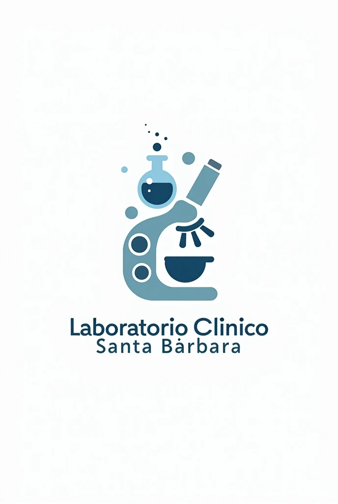You can create a beautiful and innovative bioanalysis logo for a laboratory that contains a microscope., Erlenmeyer, injector and DNA that includes the name Laboratorio Clinico Santa Bárbara with a white background that draws attention