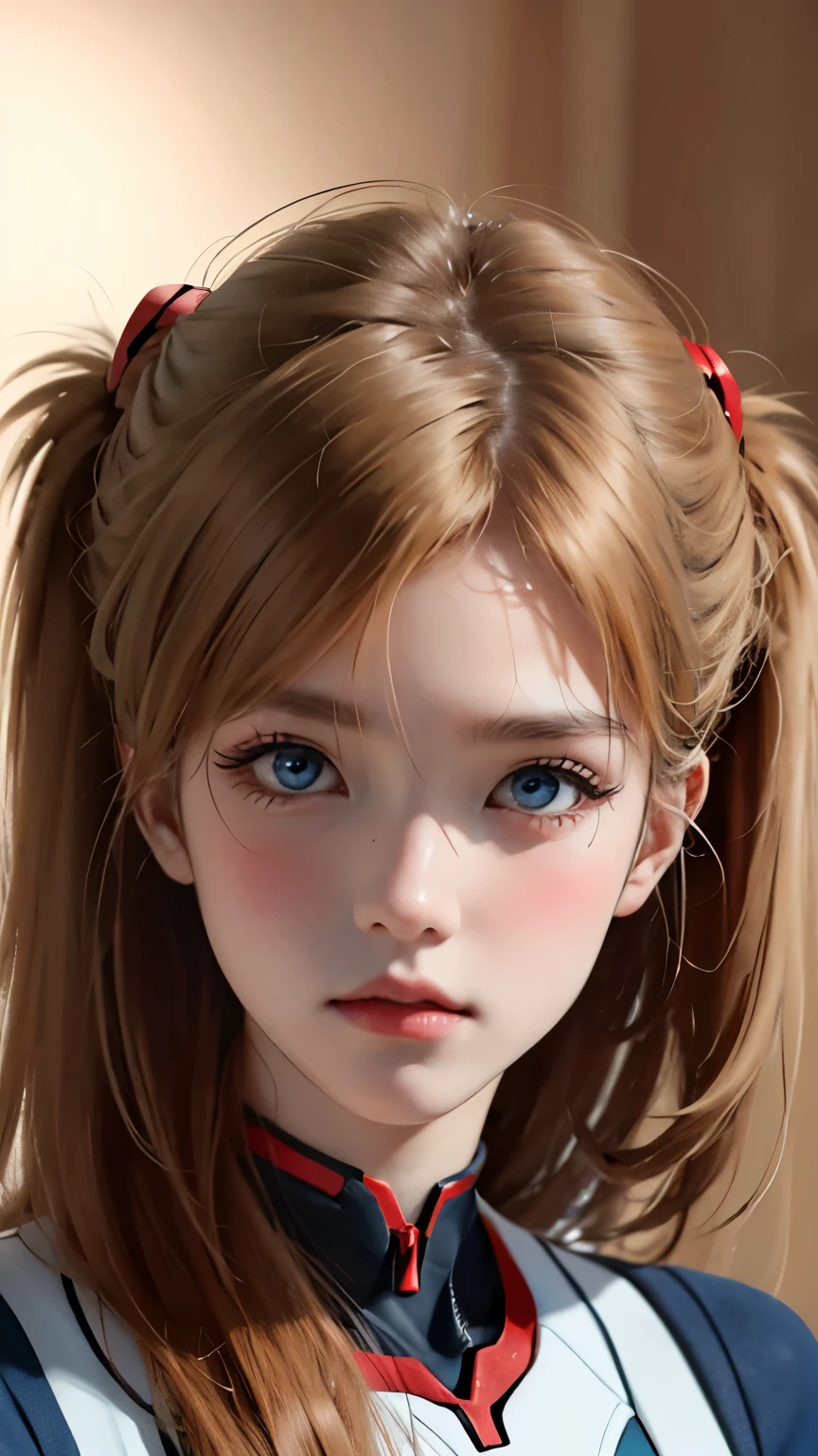 （masterpiece：1.4、Highest quality）、（Intricate details）、Unity8k Wallpapers、Super detailed、Beautiful and mysterious、Detailed Background、Real、solo、Perfectly detailed face、Detailed blue eyes、Very detailed、blush、hair ornaments、Mahogany Hair Chignon、（Blonde Hair）、Shikinami Asuka Langley、Evangelion、Slender、Baseball uniforms、Ultra Close-Up
