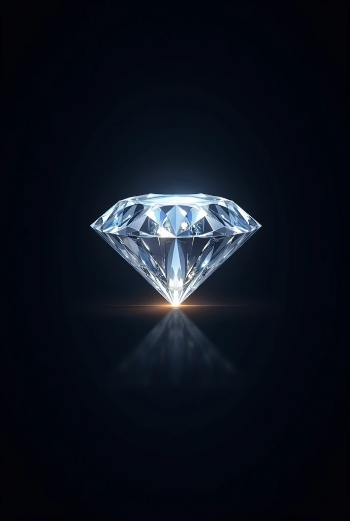 Design an elegant diamond logo on a dark background. The diamond should appear very shiny and sparkling., with fine details and realistic light reflections. Choose a black or dark blue background to highlight the luxury and elegance of the diamond. Include additional elements such as fine lines or gold accents that add a luxurious feel to the logo design.. Make sure the logo looks clean and professional., with the main focus on the beauty of the diamond and the strong contrast with the dark background.