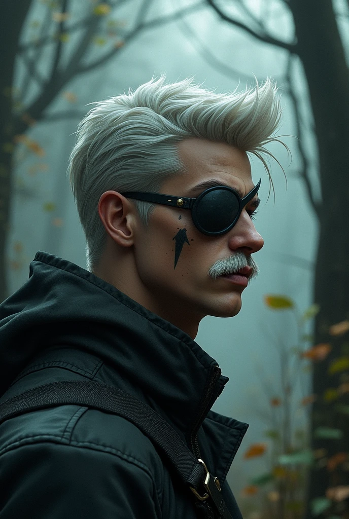 Slade Wilson Eye Patch Young White Hair Scar In A Lost Abandoned Forest Background Profile Photo Mustache Young Man