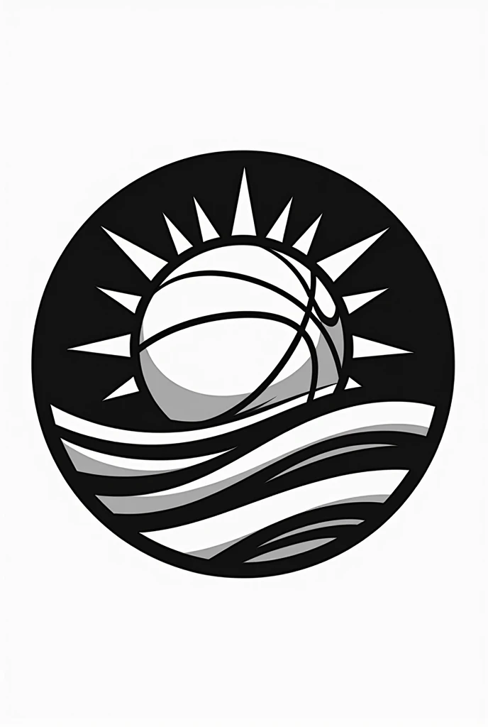Create a basketball team symbol with the sun in black and white