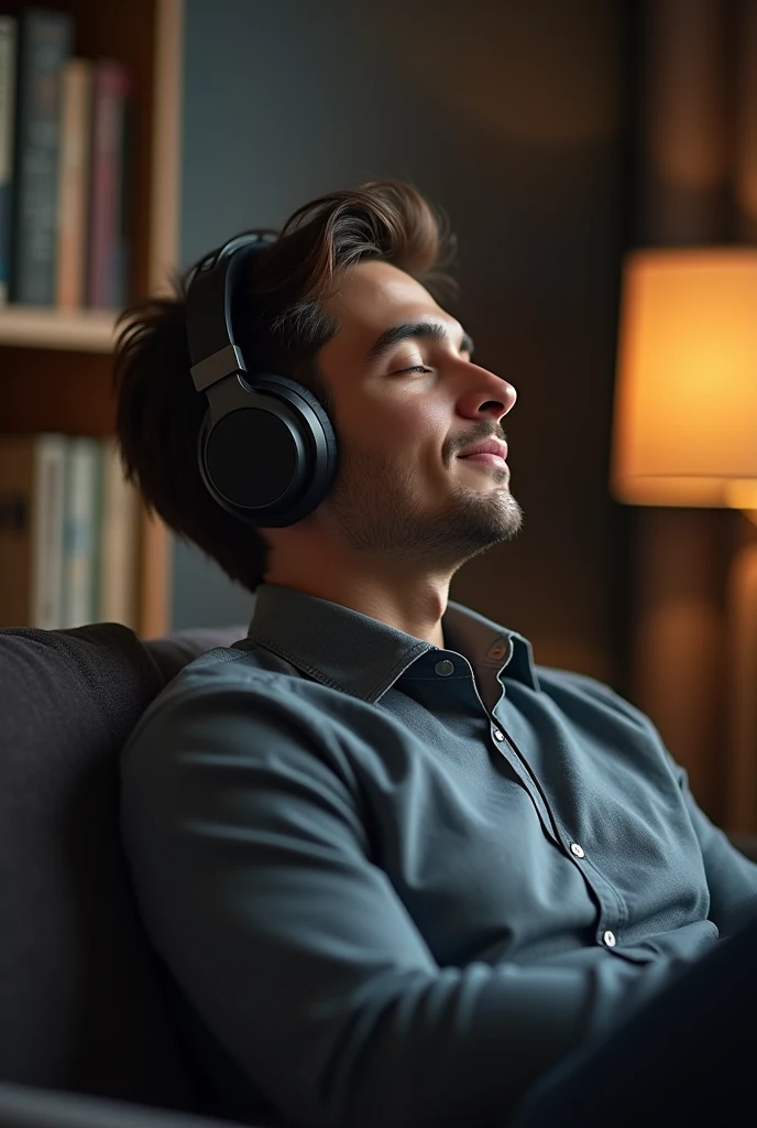A man listening music in headphone