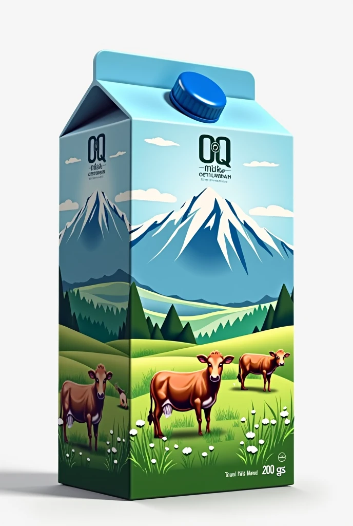 OQ sut brand tetra pak package milk design with mountains cows beautiful in uzbekistan