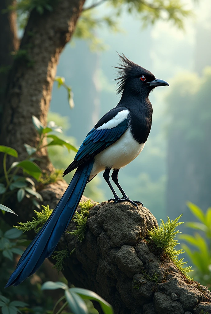 Indonesian stone magpie bird with a long tail