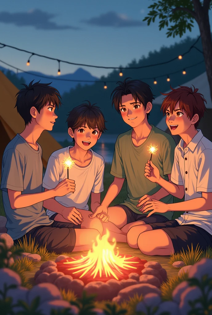 Gay Group 20th Generation Camping and BBQ Japanese Sexy feeling High school boys Hand-held fireworks