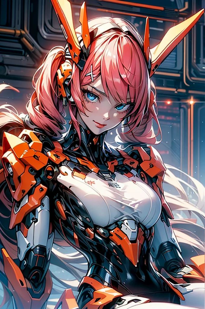 (original) , (very detailed wallpaper) , very detailed illustrations, (1 Girl) , beautiful eyes, (delicate face) , perfect detail,(long hair:1.3),(sitting:1.4), (twintails:1.2), red eyes, pink hair, smile ,pink lips, bright blue eyes, closed mouth,
((mechanical parts)), mechanical spine, mechanization, future, wide hips, laboratory, ((mecha)), stylish energy \(module\), repairing, (giantess1.4), The surrounding scene looks small,The main character gets bigger,( and the surrounding scenes get smaller to make the main character bigger1.),(The scene gets smaller1.2), outdoors, cyberpunk, city lights, night sky, neon lamp, Light Enhancement ,orange theme
(best lighting) , (super complex detail) , 4K Unity, (super detailed CG: 1.2) , (8K: 1.2) ,
, (bondage,:1.4) ,