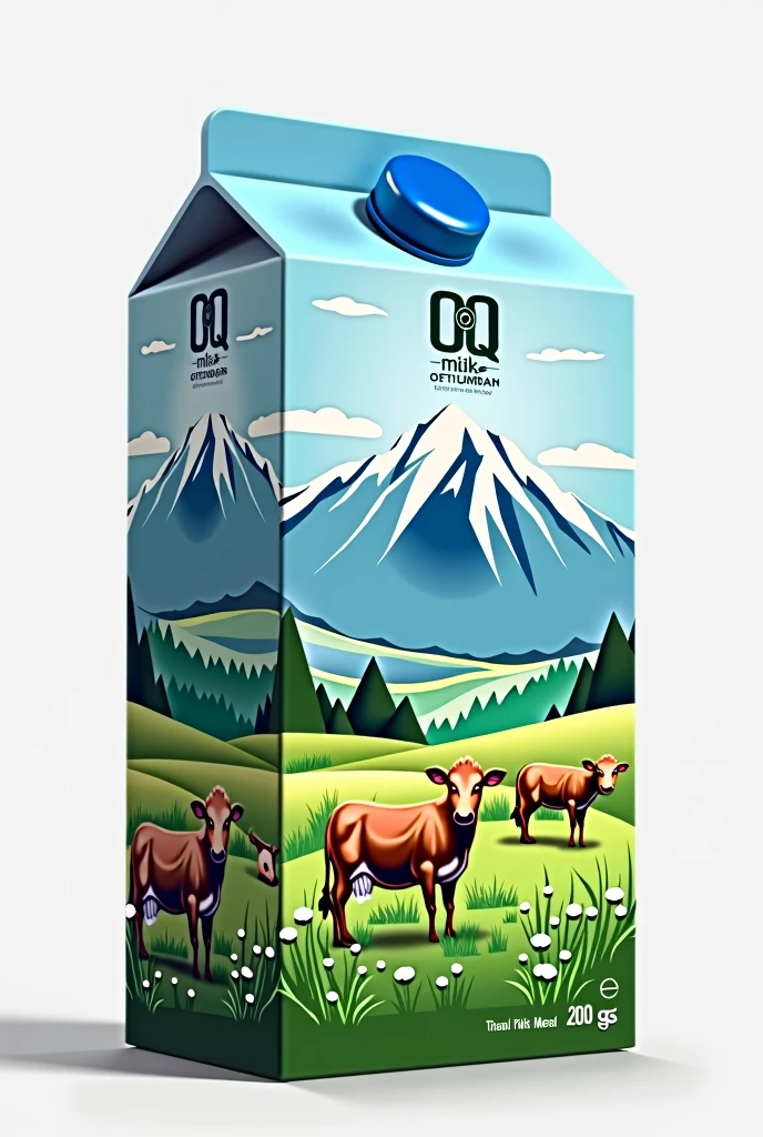 OQ sut brand tetra pak package milk design with mountains cows beautiful in uzbekistan