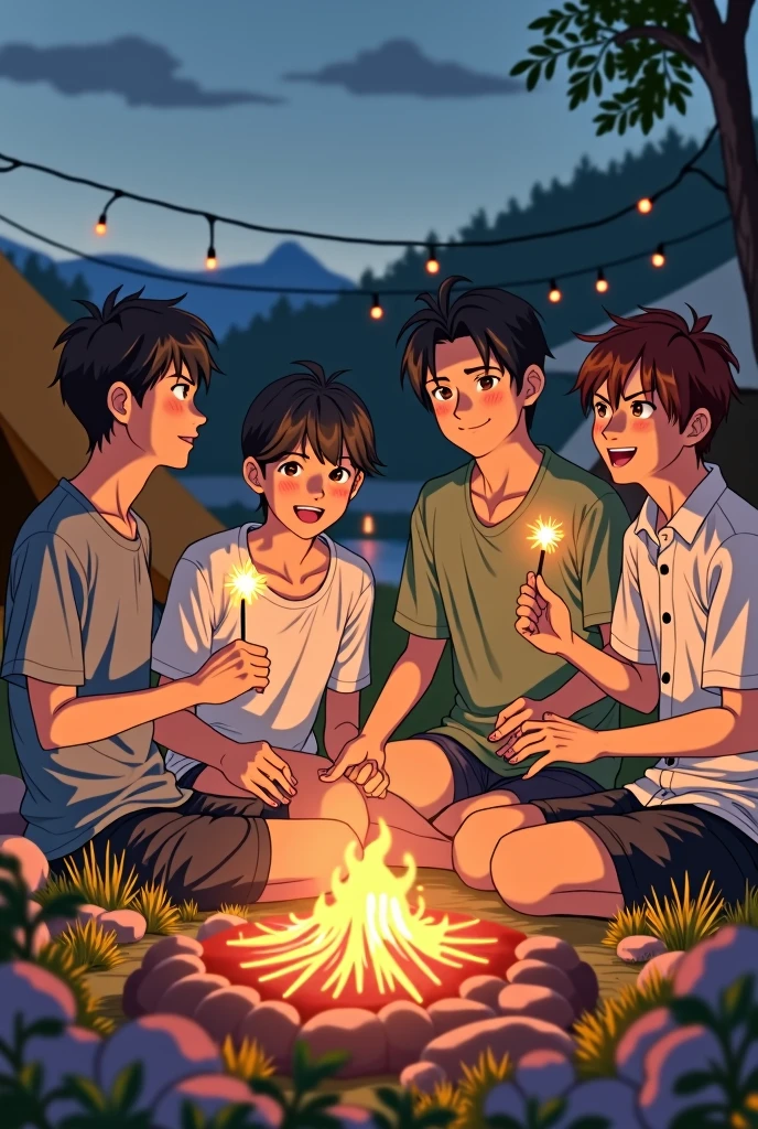 Gay Group 20th Generation Camping and BBQ Japanese Sexy feeling High school boys Hand-held fireworks