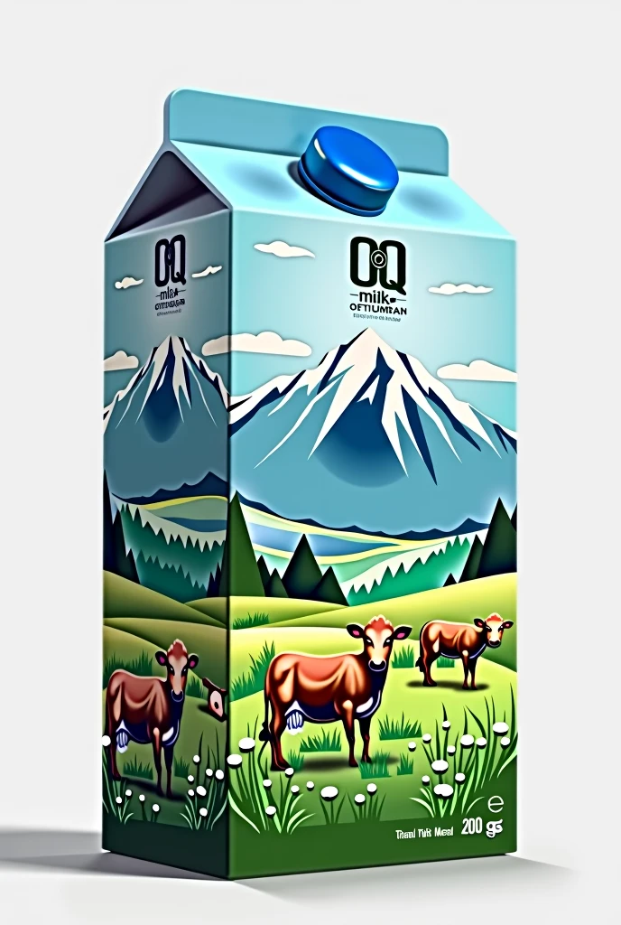 OQ sut brand tetra pak package milk design with mountains cows beautiful in uzbekistan 