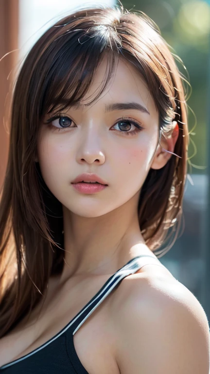 (Photorealistic), Beautiful detailed, Very detailed目と顔, [masterpiece:1.6], Awareness-raising, Very detailed, CG, finely, Highest quality, 8k wallpaper, Cinema Lighting, 1 person, , Perfect figure,】、Cute droopy eyes、Beautiful big eyes、(whole bodyが濡れている:1.2)、There&#39;The light in my eyes、short hair、high school girl、(Japanese School Swimsuit、Red One Piece Swimsuit、Navy blue Japanese student swimsuit:1.3)、Pool、Dynamic pose、Huge Rim Figure、　whole body、