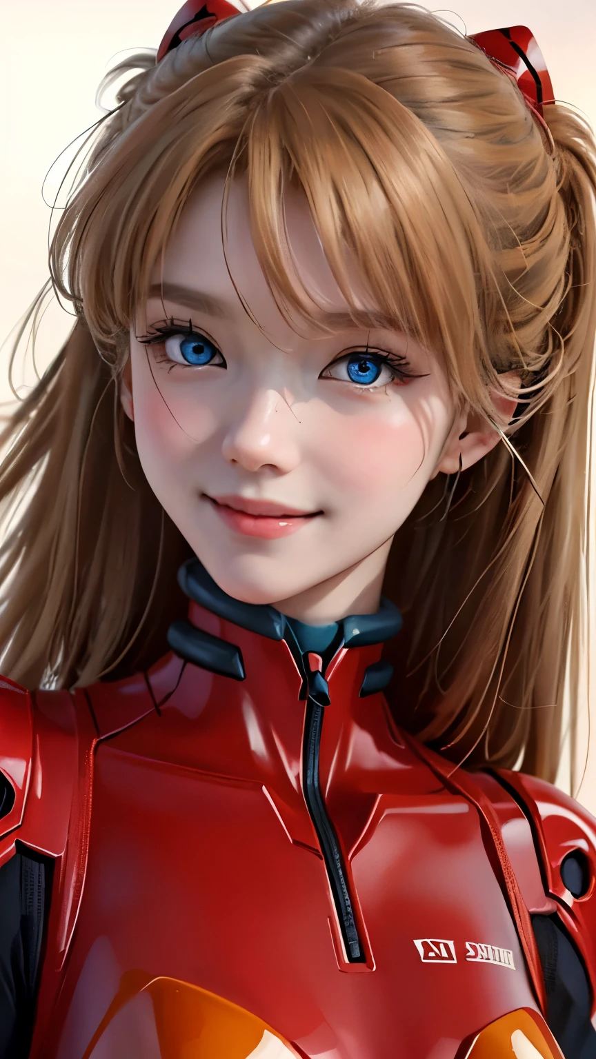 (masterpiece:1.4、Highest quality)、(Intricate details)、Unity8k Wallpapers、Super detailed、Beautiful and mysterious、Detailed Background、Real、solo、Perfectly detailed face、Detailed blue eyes、Very detailed、blush、hair ornaments、Mahogany Hair Chignon、(Blonde Hair)、Plug Suit 02、Shikinami Asuka Langley、Evangelion、Slender、Metallic full body suit、Ultra Close-Up、smile。