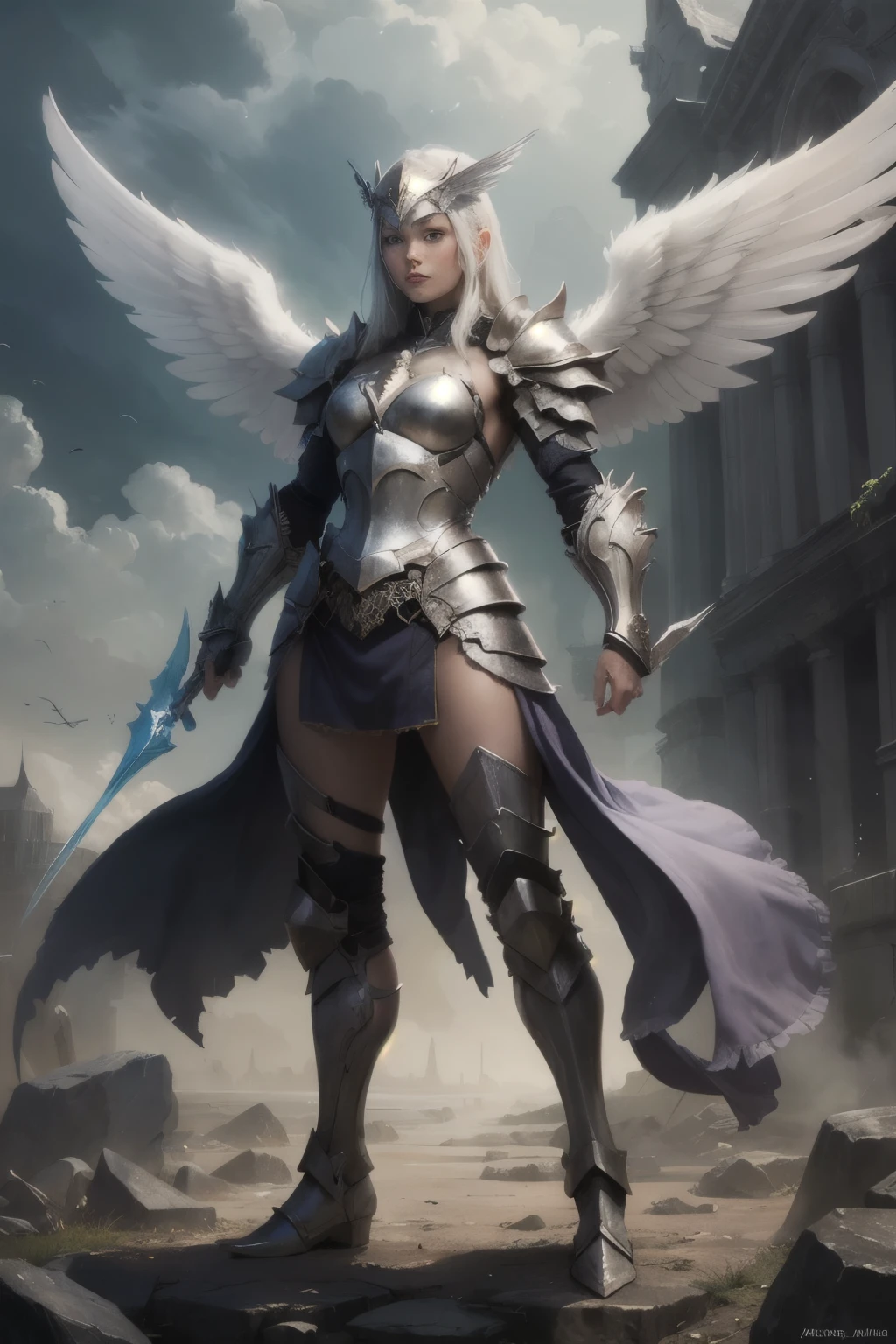 angel warrior, armor, long wings