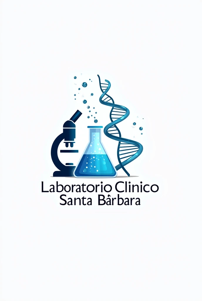 You can create a beautiful and innovative clinical laboratory logo that contains a microscope., Erlenmeyer, injector and the DNA chain that includes the name Laboratorio Clinico Santa Bárbara in letters with a white background that draws attention