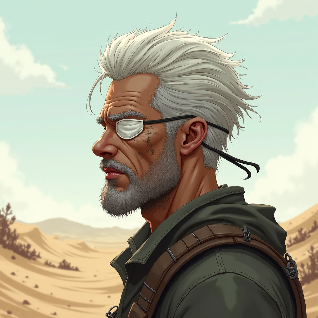 Slade Wilson eye patch white hair background on a desert island lost with scar profile picture young man 