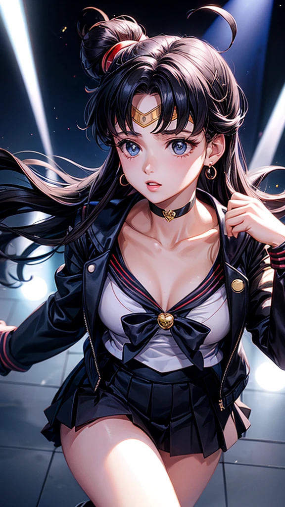 Sailor moon in black jacket playing in a concert