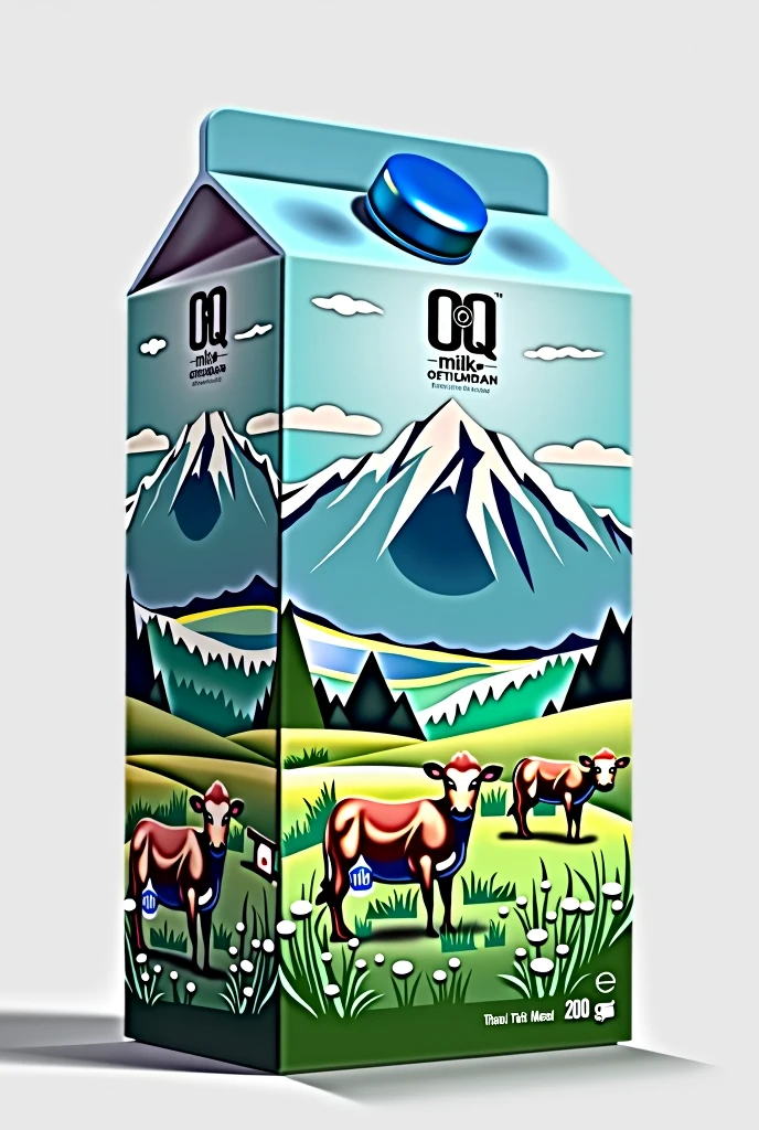 OQ sut brand tetra pak package milk design with mountains cows beautiful in uzbekistan 