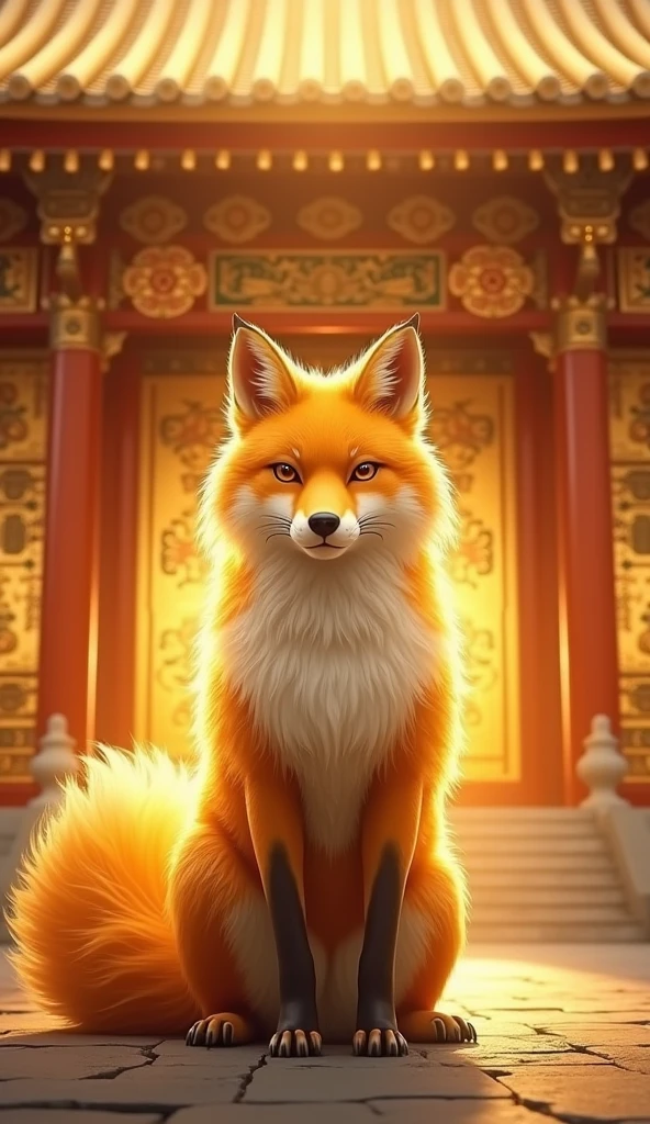 Highest quality、 Ultra-high resolution、4K Ultra HD、Golden fur fox、The Golden Temple、Japanese style、Gold background、Increase your luck with money