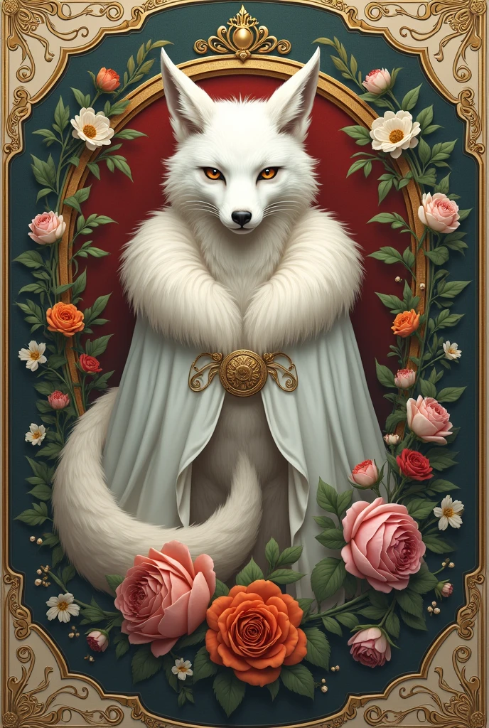 White fox woman coat of arms with flowers