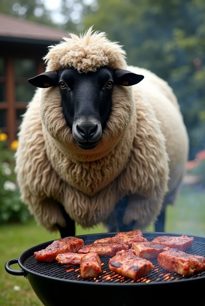 Valais Blacknose
كبير جدا وصخم يشوي اللحم في الحديقه realistic, real, high resolution detail, full photo like rea