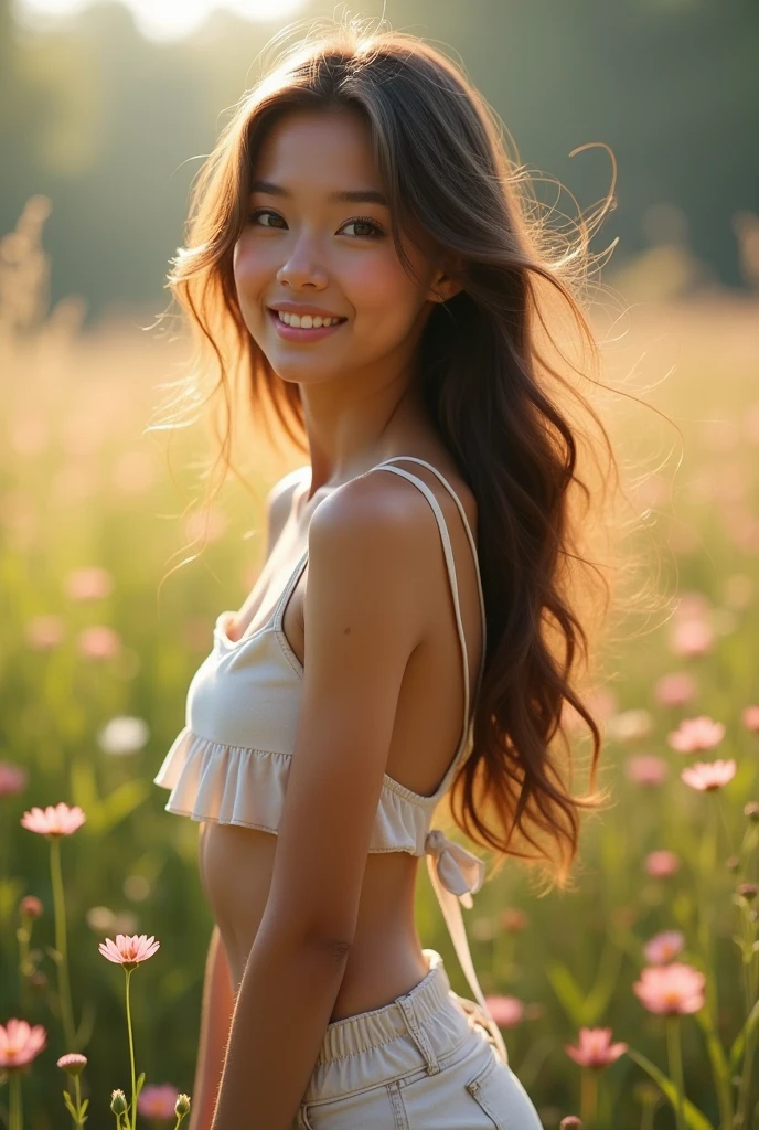 belle fille de 20 yo, en crop top et short