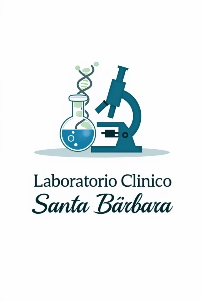 You can create a beautiful and innovative clinical laboratory logo that contains a microscope., Erlenmeyer, injector and the DNA chain that includes the name Laboratorio Clinico Santa Bárbara in letters with a white background that draws attention