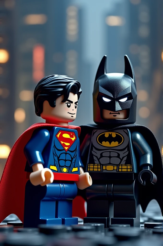 Superman and Batman in lego art, night