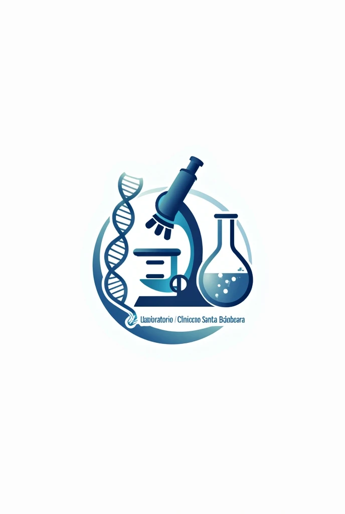 You can create a beautiful and innovative clinical laboratory logo that contains a microscope., Erlenmeyer, injector and the DNA chain that includes the name Laboratorio Clinico Santa Bárbara in letters with a white background that draws attention 