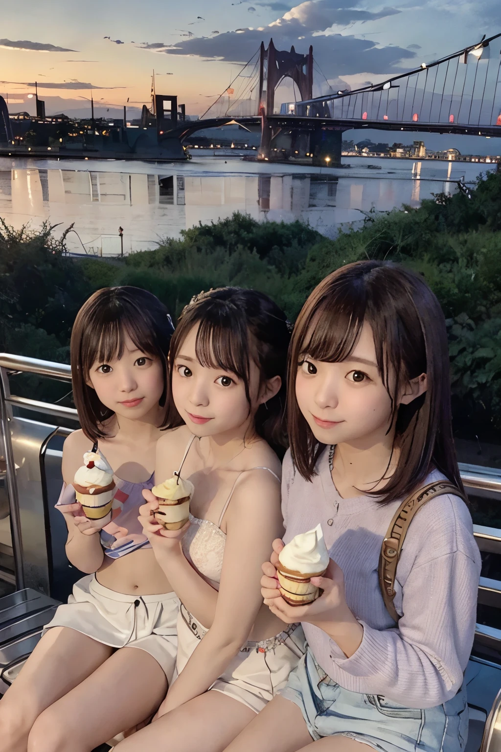 s-bridge:1.5, twilight, cloud, 3 pretty girls is eating softcreams, 