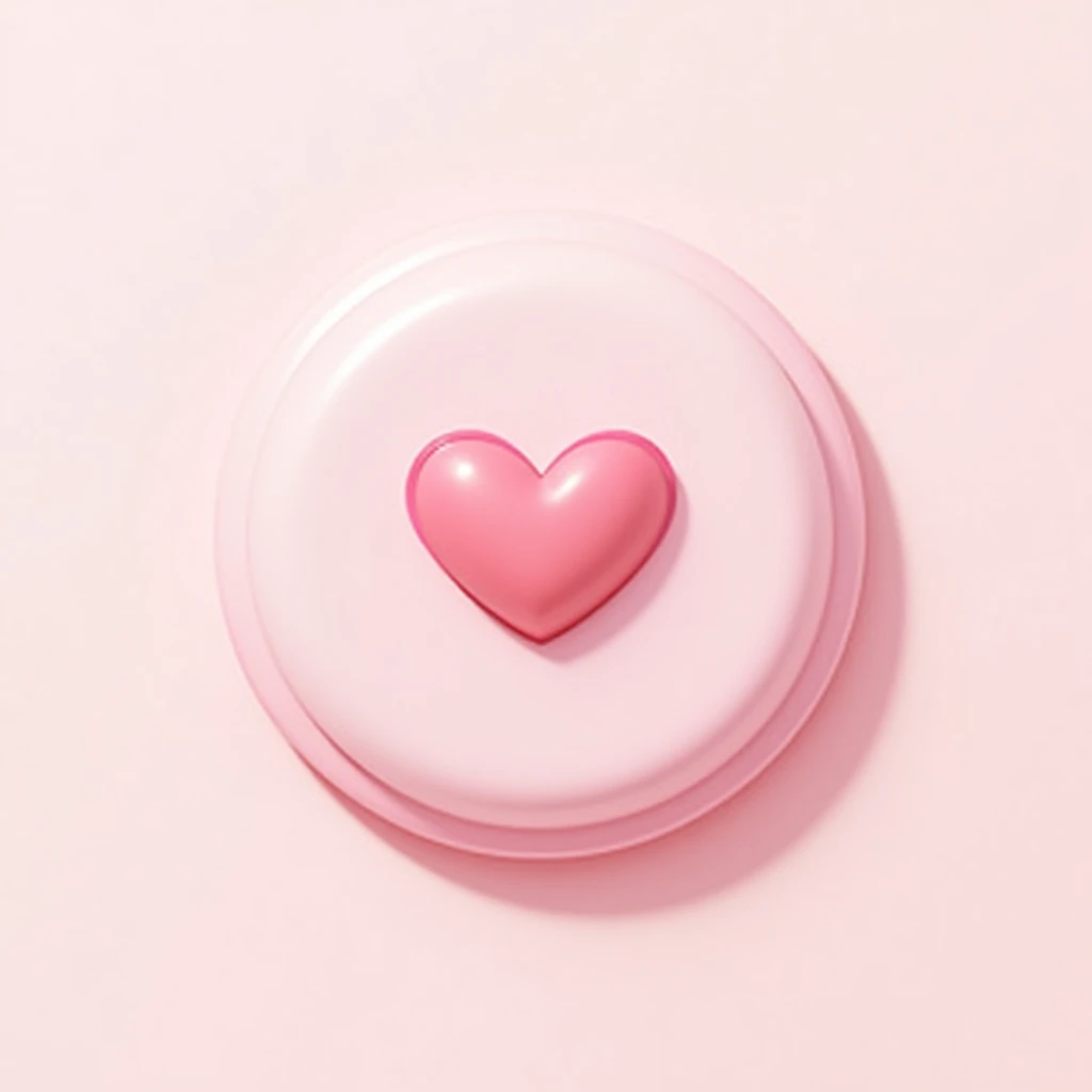 "A soft, round button with a pastel pink background and a cute, hand-drawn heart icon in the center. The button has a subtle 3D effect with a slight shadow, giving it a playful, bubbly appearance. The edges are smooth and slightly glossy, adding to the kawaii style. The background should be transparent so the button can seamlessly blend into any game screen."