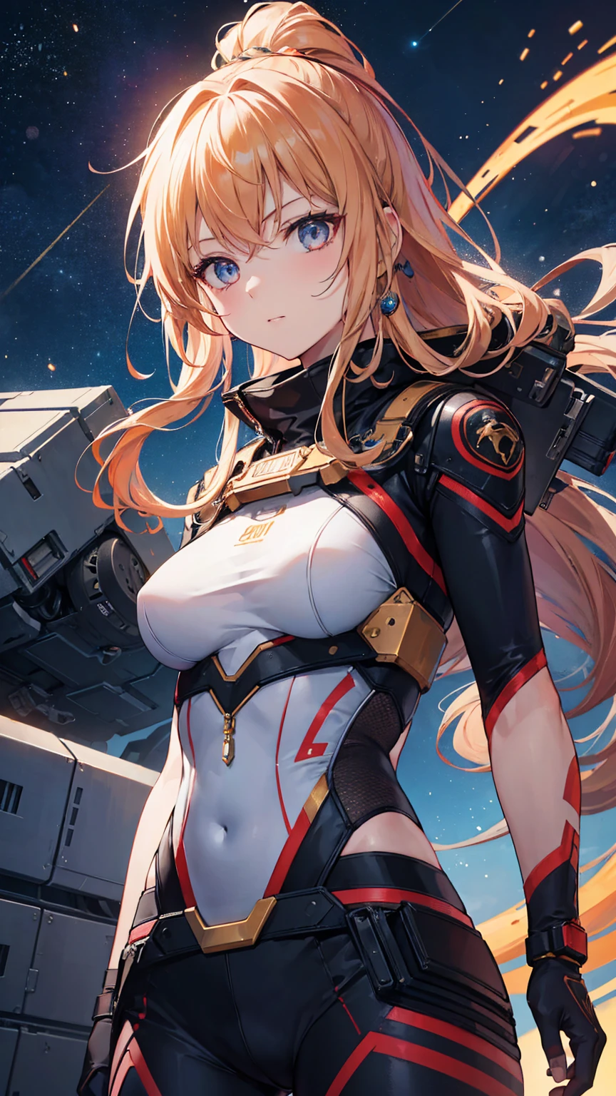 8k, best quality, (lifelike:1.4), original photo, 1 girl, Zygerrian hair, energy whip, space pirate attire, posture: leading raid on cargo freighter, calculating golden eyes