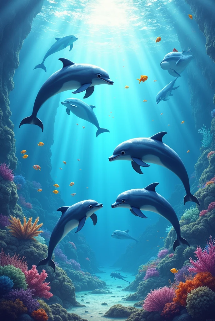 a colorful world of dolphins