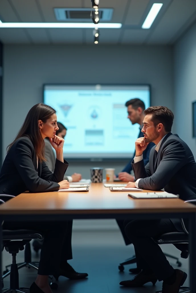 In Spanish you can make me Fund: modern office, with a meeting table.
Characters: Mariana (Director of Operations), an engineer (with technical clothing), a sales representative (in business suit).
Text/Dialogue:
Mariana (Thinking): "The conflict between the technical and sales teams is affecting our performance."
engineer (annoying): "We cannot promise features that are impossible to implement!"
Sales Representative (defensive): "We need to close those deals to stay competitive.."
