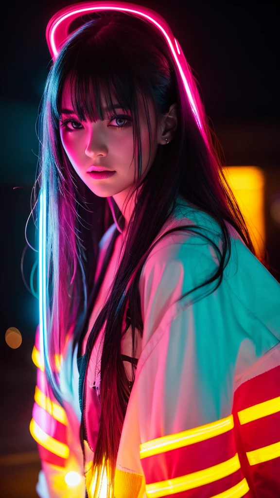 Fashion portrait color photography, woman, Neon Light