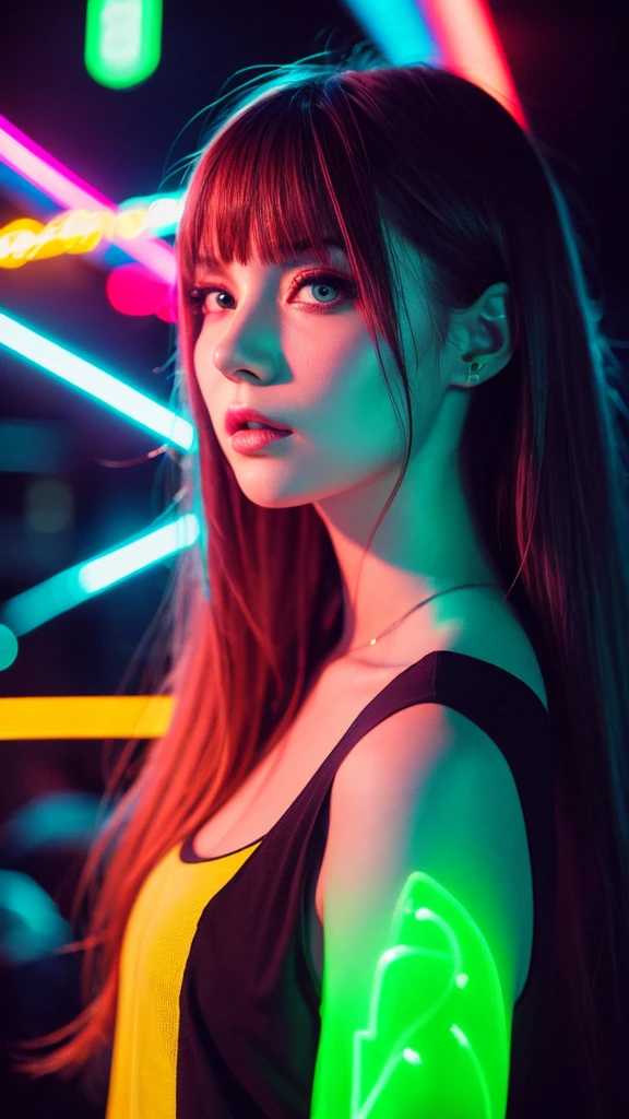 Fashion portrait color photography, woman, Neon Light 